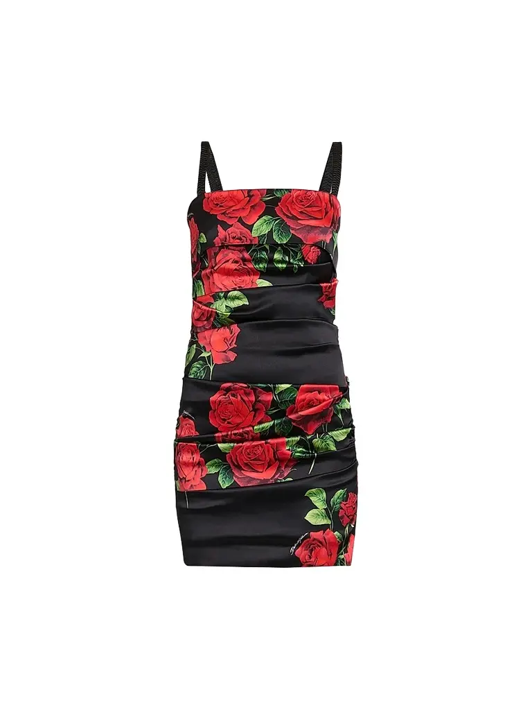 Dolce & Gabbana Women's Floral Stretch-Silk Ruched Minidress - Rose Rosse Nero - Size 10 | Image 1 Dolce & Gabbana Women's Floral Stretch-Silk Ruched Minidress - Rose Rosse Nero - Size 10 | Image 1