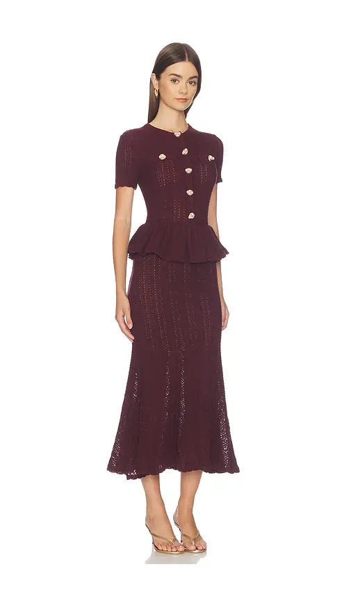 Self-Portrait Pointelle Peplum Knit Midi Dress | Thumbnail 2 Self-Portrait Pointelle Peplum Knit Midi Dress | Thumbnail 2
