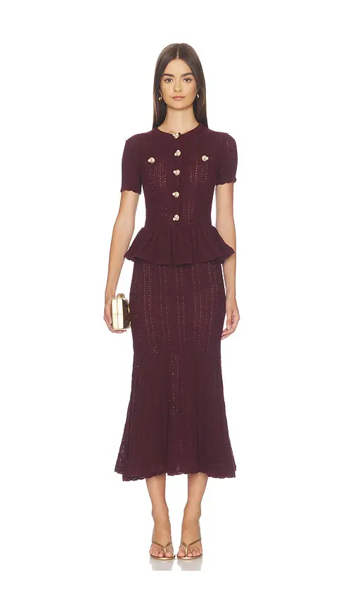 Pointelle Peplum Knit Midi Dress Pointelle Peplum Knit Midi Dress