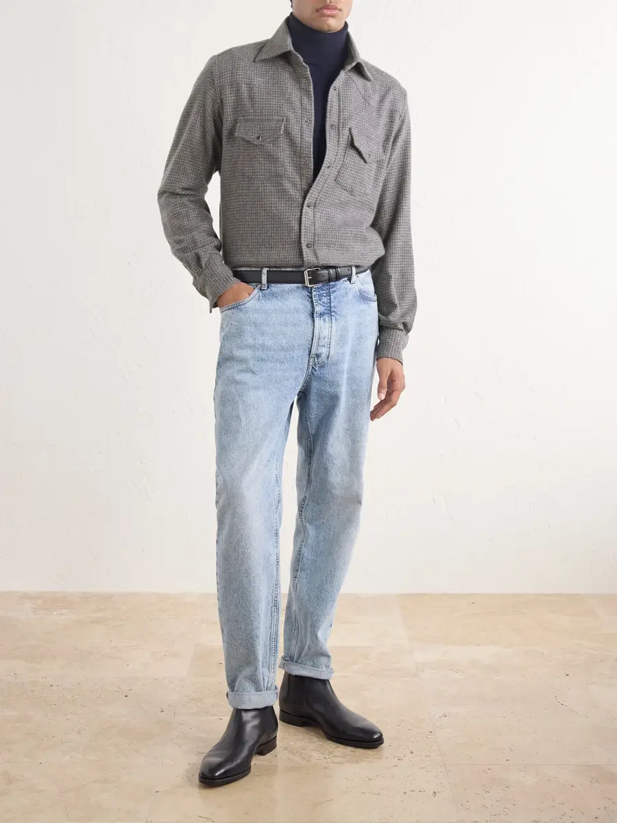 ELEVENTY Texas Houndstooth Wool and Cashmere-Blend Shirt - Men | Thumbnail 2 ELEVENTY Texas Houndstooth Wool and Cashmere-Blend Shirt - Men | Thumbnail 2