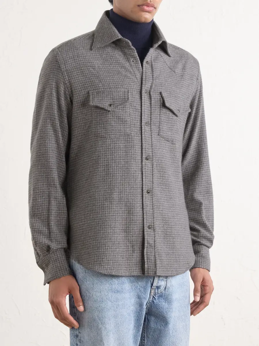 ELEVENTY Texas Houndstooth Wool and Cashmere-Blend Shirt - Men | Thumbnail 3 ELEVENTY Texas Houndstooth Wool and Cashmere-Blend Shirt - Men | Thumbnail 3