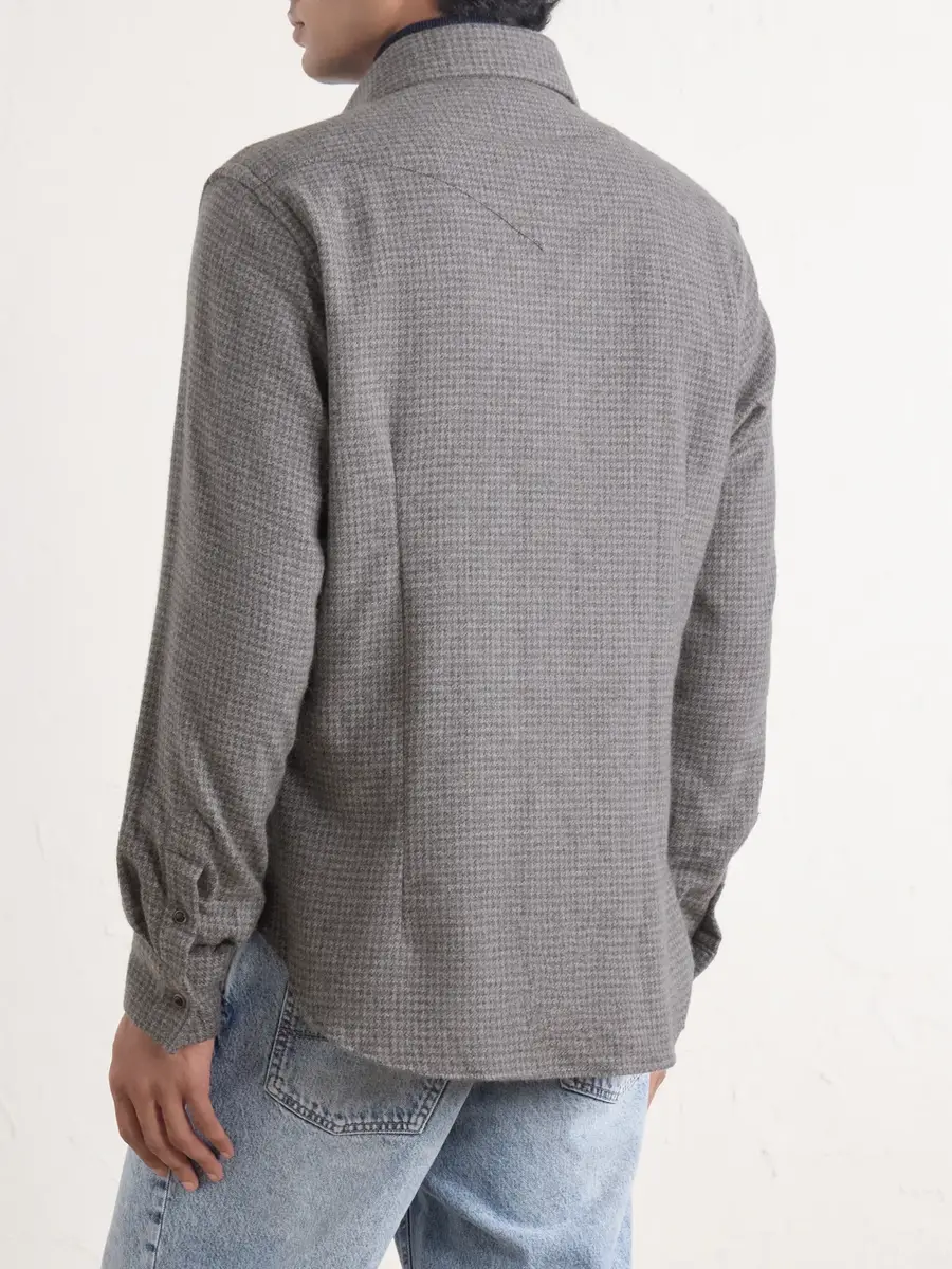 ELEVENTY Texas Houndstooth Wool and Cashmere-Blend Shirt - Men | Thumbnail 4 ELEVENTY Texas Houndstooth Wool and Cashmere-Blend Shirt - Men | Thumbnail 4