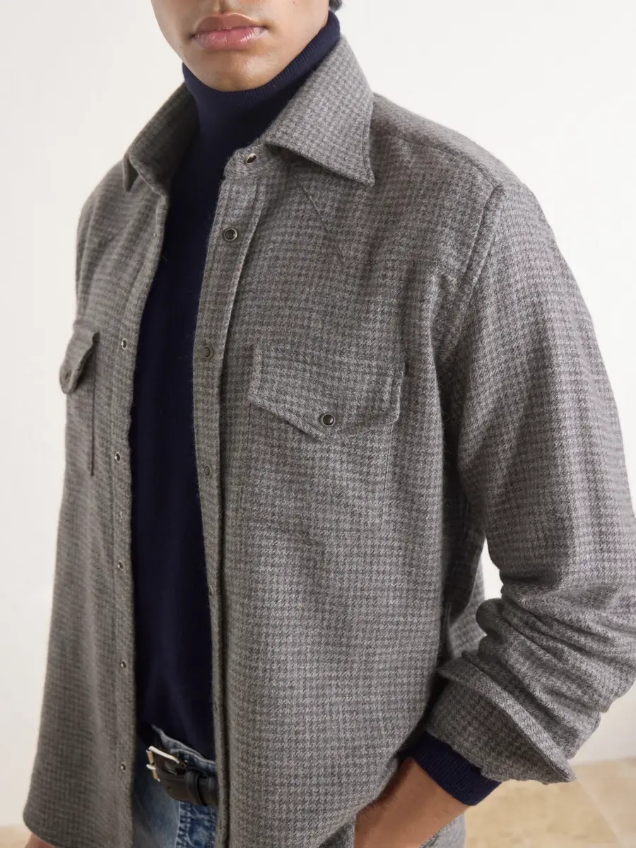 ELEVENTY Texas Houndstooth Wool and Cashmere-Blend Shirt - Men | Thumbnail 5 ELEVENTY Texas Houndstooth Wool and Cashmere-Blend Shirt - Men | Thumbnail 5