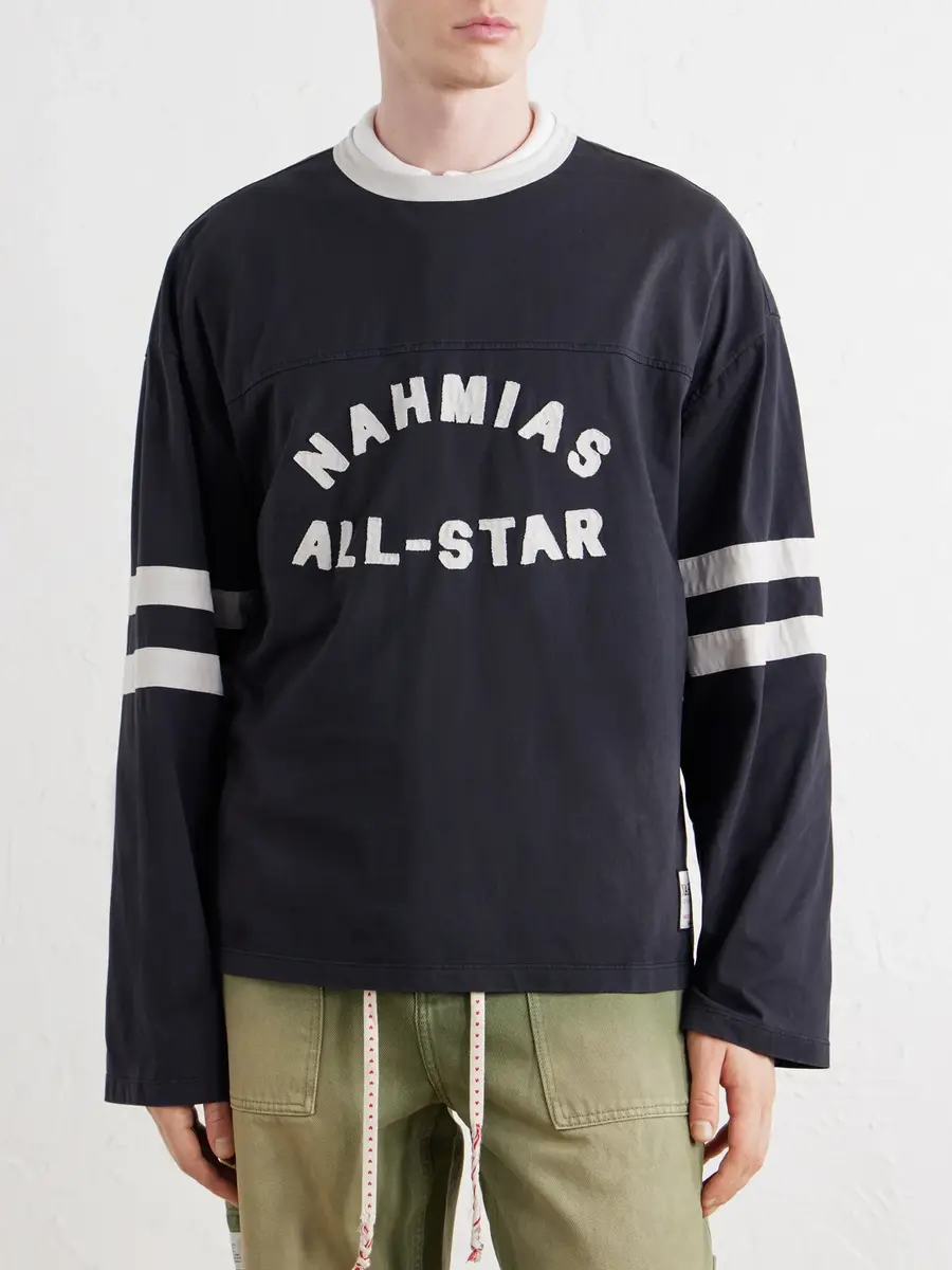 Nahmias All Star Varsity Logo-Appliquéd Striped Cotton-Jersey T-Shirt - Men | Thumbnail 3