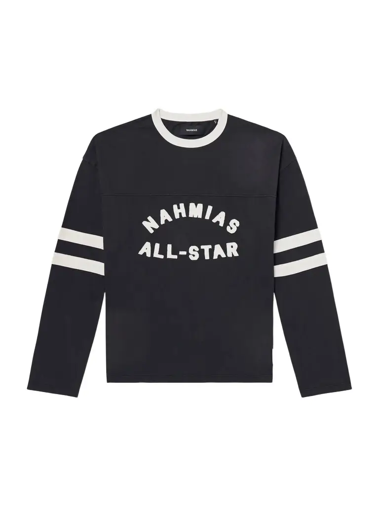 Nahmias All Star Varsity Logo-Appliquéd Striped Cotton-Jersey T-Shirt - Men | Image 1 Nahmias All Star Varsity Logo-Appliquéd Striped Cotton-Jersey T-Shirt - Men | Image 1
