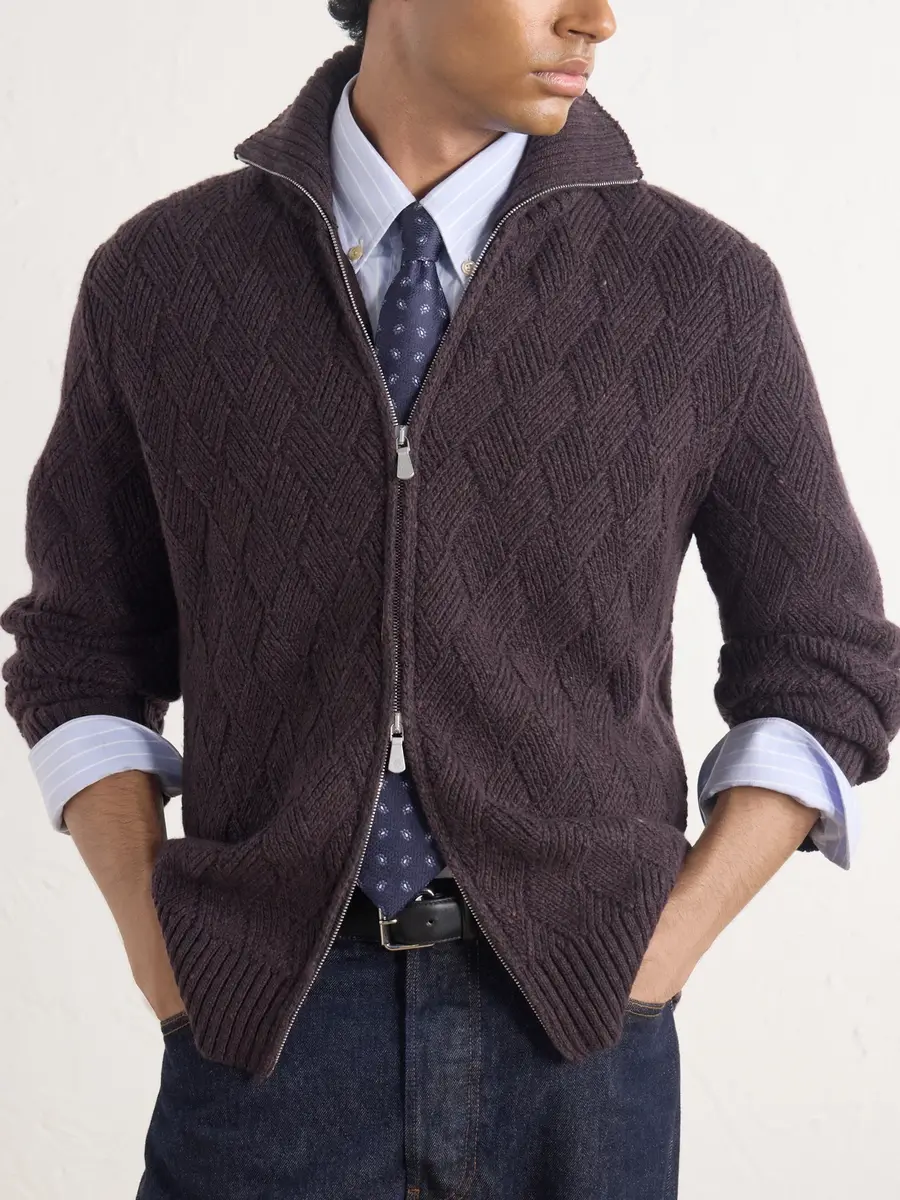 ELEVENTY Cable-Knit Wool and Cashmere-Blend Zip-Up Sweater - Men | Thumbnail 5 ELEVENTY Cable-Knit Wool and Cashmere-Blend Zip-Up Sweater - Men | Thumbnail 5