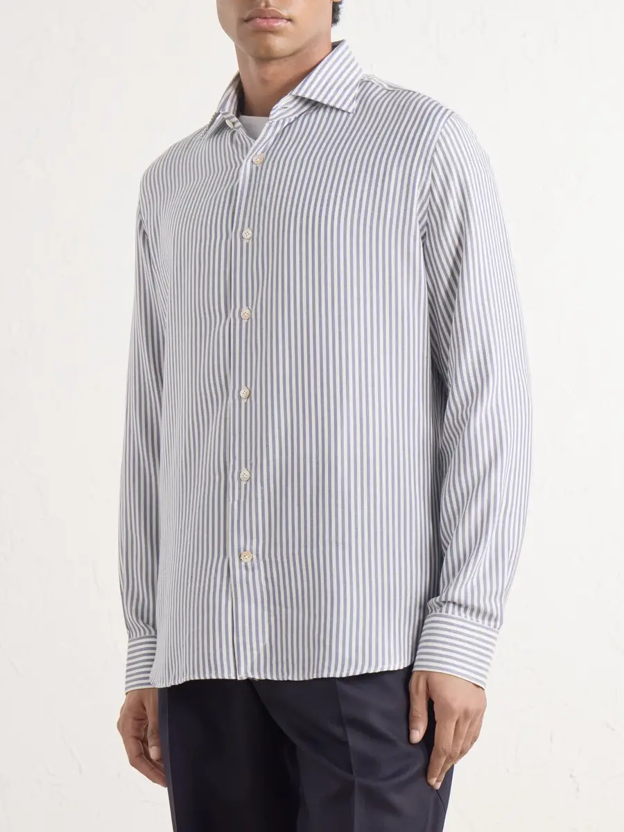 ELEVENTY Striped Lyocell and Cotton-Blend Shirt - Men | Thumbnail 3