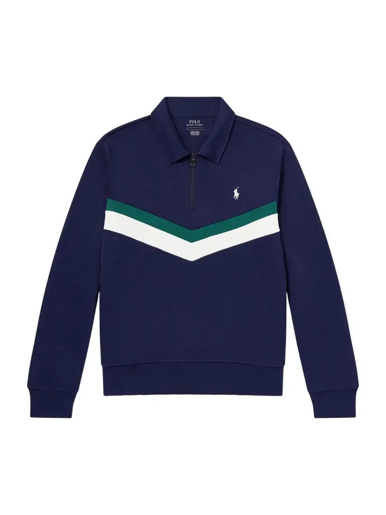 Polo Ralph Lauren Striped Logo-Embroidered Cotton-Blend Piqué Sweatshirt - Men | Image 1 Polo Ralph Lauren Striped Logo-Embroidered Cotton-Blend Piqué Sweatshirt - Men | Image 1