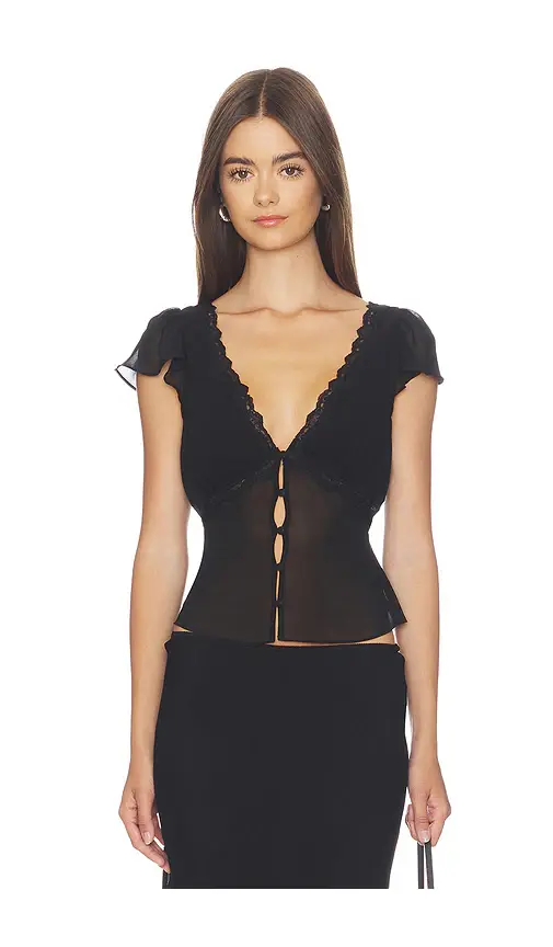 GUIZIO Ara Lace Trim V-Neck Top | Image 1 GUIZIO Ara Lace Trim V-Neck Top | Image 1