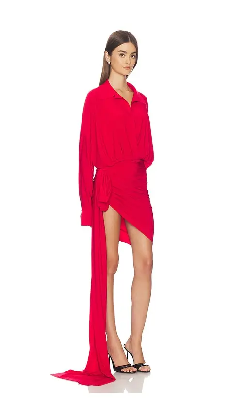 Norma Kamali Oversized Shirt Side Drape Dress With Bow | Thumbnail 2