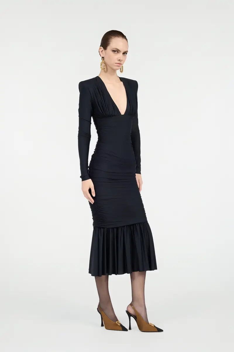 Roberto Cavalli Black Midi Dress With Ruffles | Thumbnail 2 Roberto Cavalli Black Midi Dress With Ruffles | Thumbnail 2