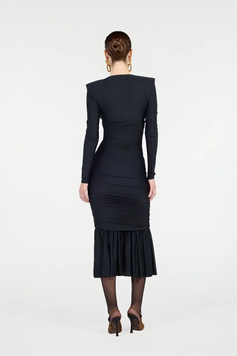 Roberto Cavalli Black Midi Dress With Ruffles | Thumbnail 3 Roberto Cavalli Black Midi Dress With Ruffles | Thumbnail 3