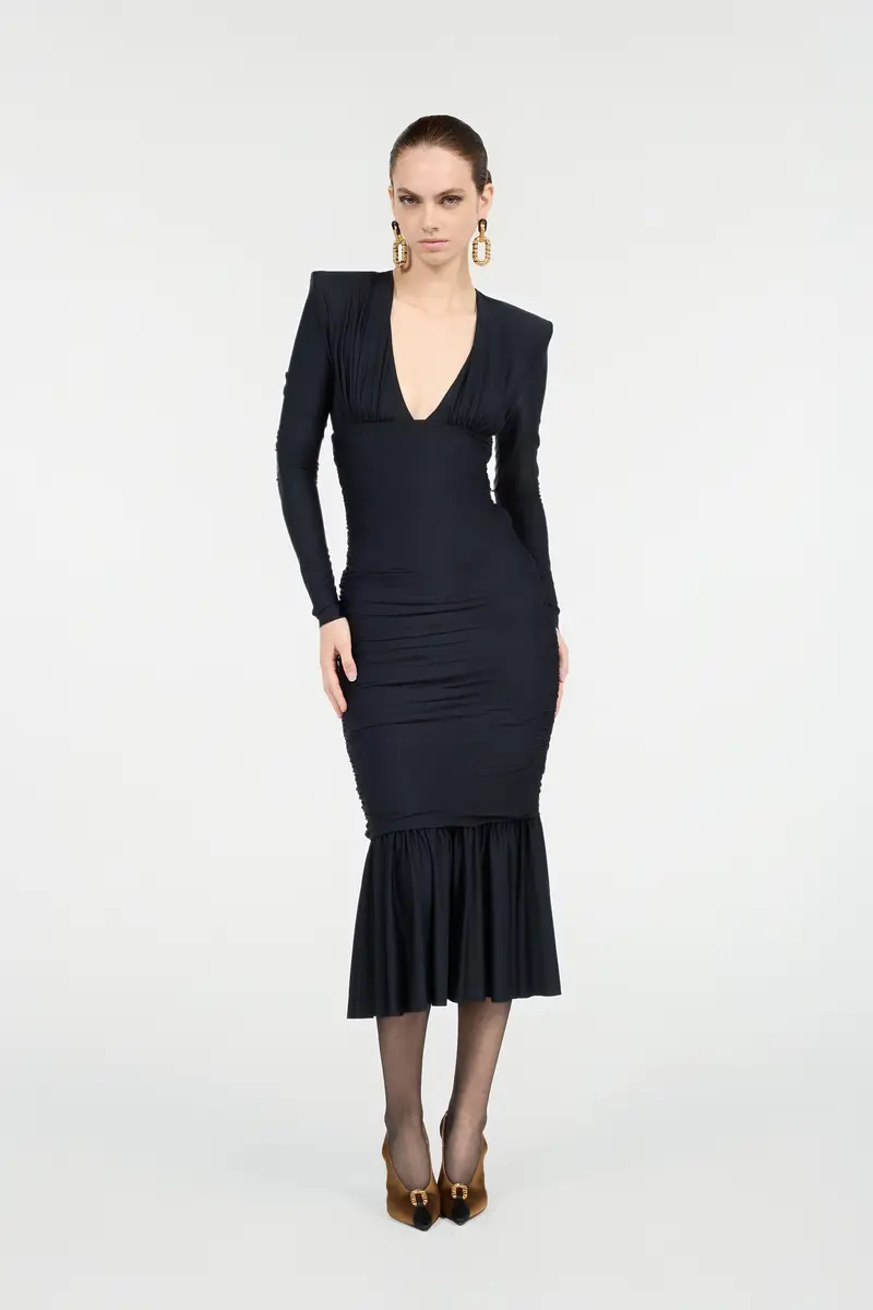 Roberto Cavalli Black Midi Dress With Ruffles | Thumbnail 7 Roberto Cavalli Black Midi Dress With Ruffles | Thumbnail 7