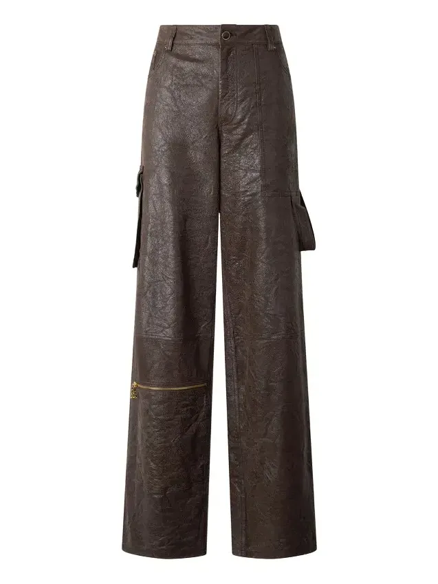 Dark Brown Genuine Leather Pants