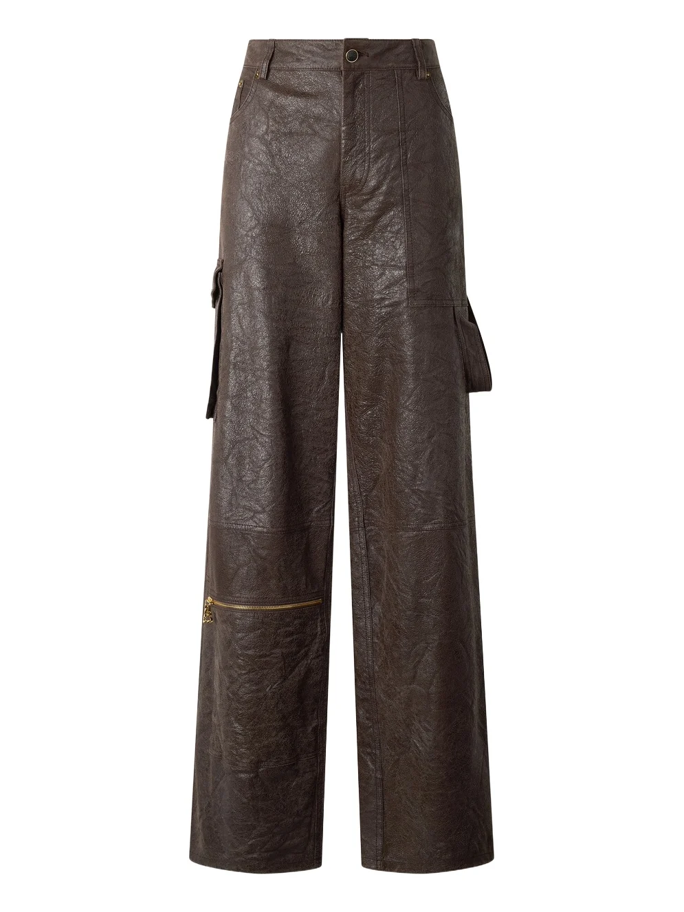 Roberto Cavalli Dark Brown Genuine Leather Pants