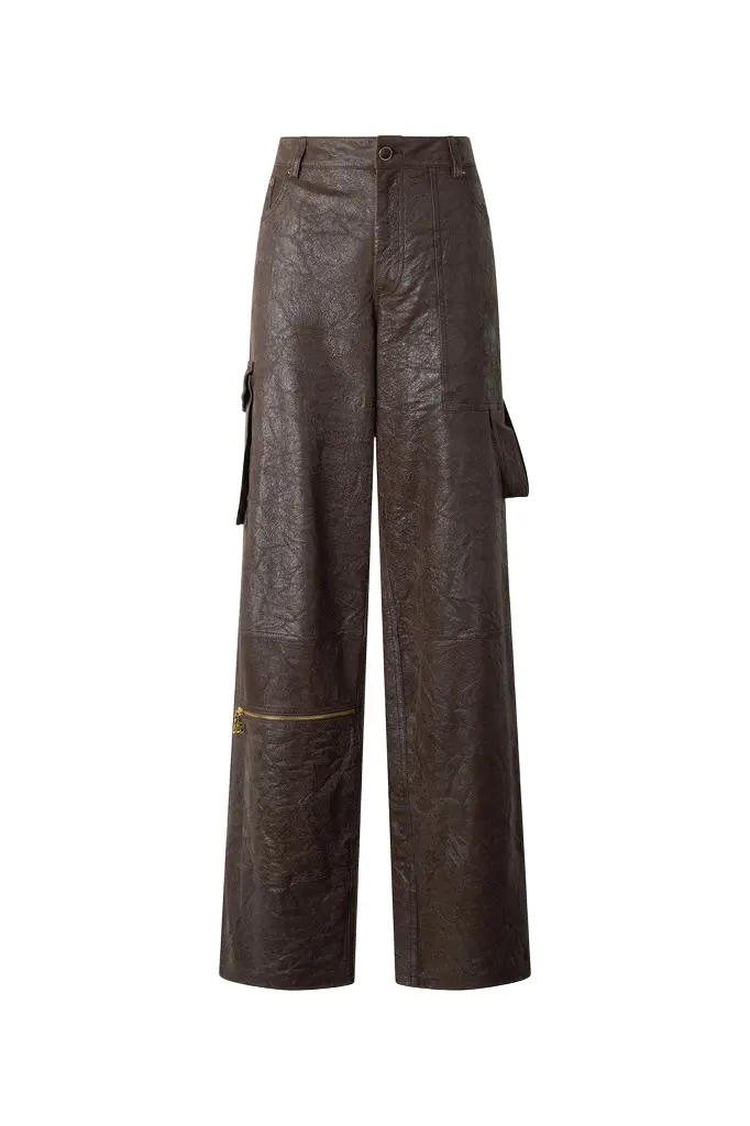 Roberto Cavalli Dark Brown Genuine Leather Pants | Image 1 Roberto Cavalli Dark Brown Genuine Leather Pants | Image 1