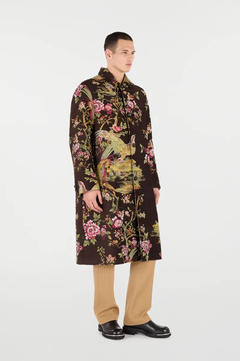 Roberto Cavalli Wool-Blend Coat With Oriental Bird Print | Thumbnail 2 Roberto Cavalli Wool-Blend Coat With Oriental Bird Print | Thumbnail 2