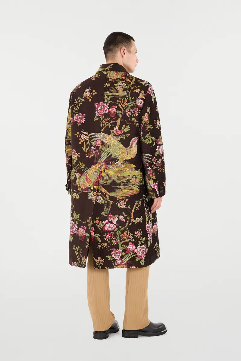 Roberto Cavalli Wool-Blend Coat With Oriental Bird Print | Thumbnail 3 Roberto Cavalli Wool-Blend Coat With Oriental Bird Print | Thumbnail 3