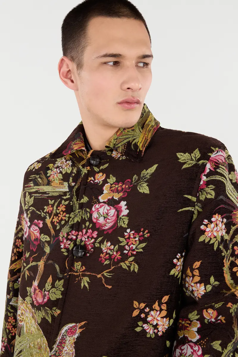 Roberto Cavalli Wool-Blend Coat With Oriental Bird Print | Thumbnail 6 Roberto Cavalli Wool-Blend Coat With Oriental Bird Print | Thumbnail 6