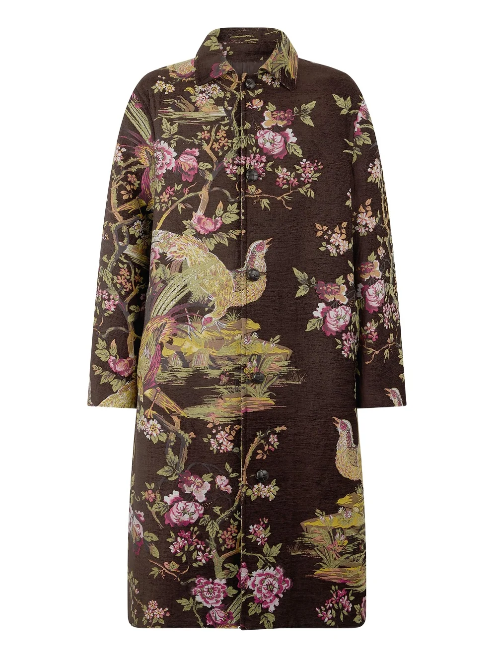 Wool-Blend Coat With Oriental Bird Print Wool-Blend Coat With Oriental Bird Print
