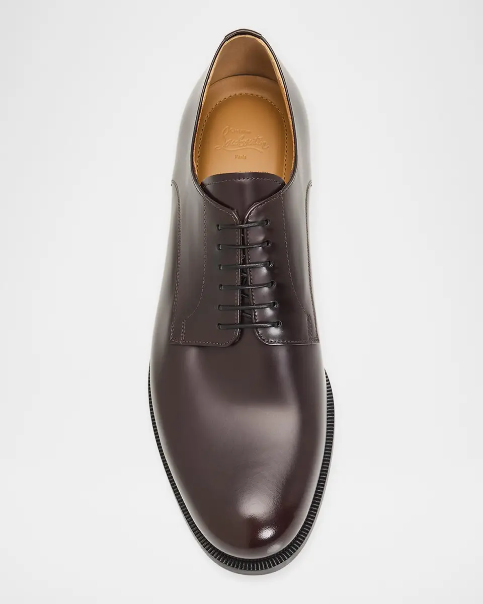 Christian Louboutin Men's Moustachou Red-Sole Leather Derby Shoes | Thumbnail 6 Christian Louboutin Men's Moustachou Red-Sole Leather Derby Shoes | Thumbnail 6