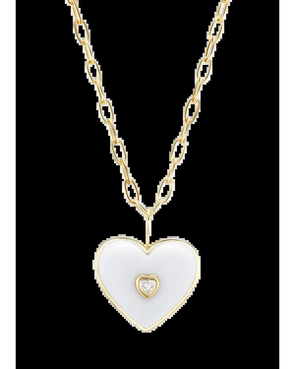 Brent Neale 18K Medium White Onyx Puff Heart Pendant Necklace | Thumbnail 2 Brent Neale 18K Medium White Onyx Puff Heart Pendant Necklace | Thumbnail 2