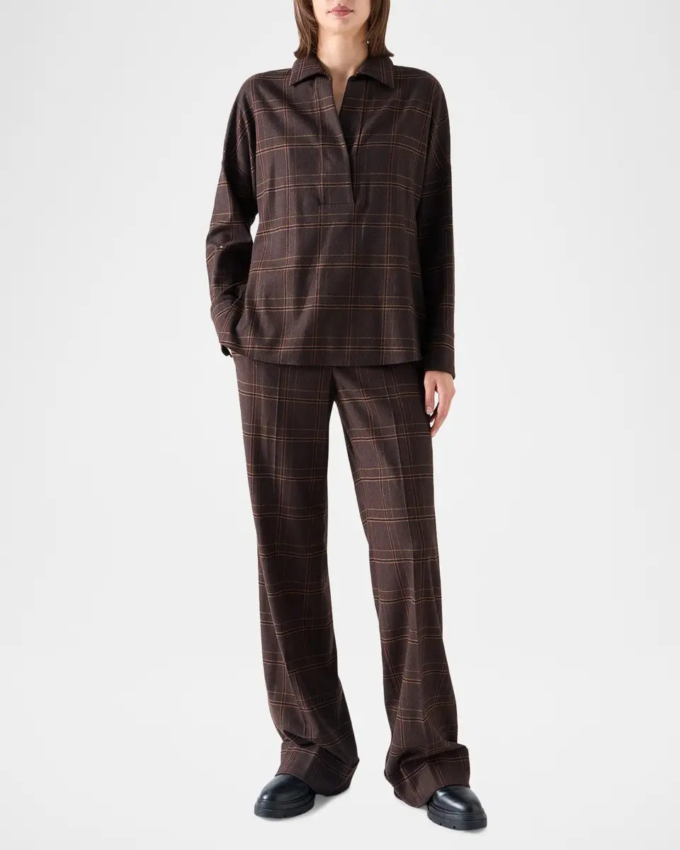 Akris punto Blanket Checked Wool-Blend Flannel Blouse | Thumbnail 2 Akris punto Blanket Checked Wool-Blend Flannel Blouse | Thumbnail 2