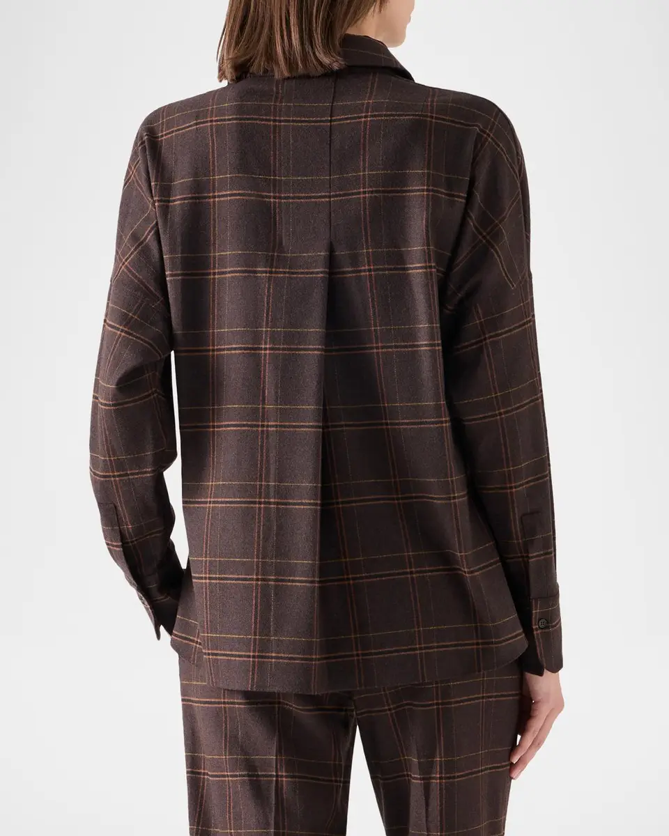 Akris punto Blanket Checked Wool-Blend Flannel Blouse | Thumbnail 3 Akris punto Blanket Checked Wool-Blend Flannel Blouse | Thumbnail 3