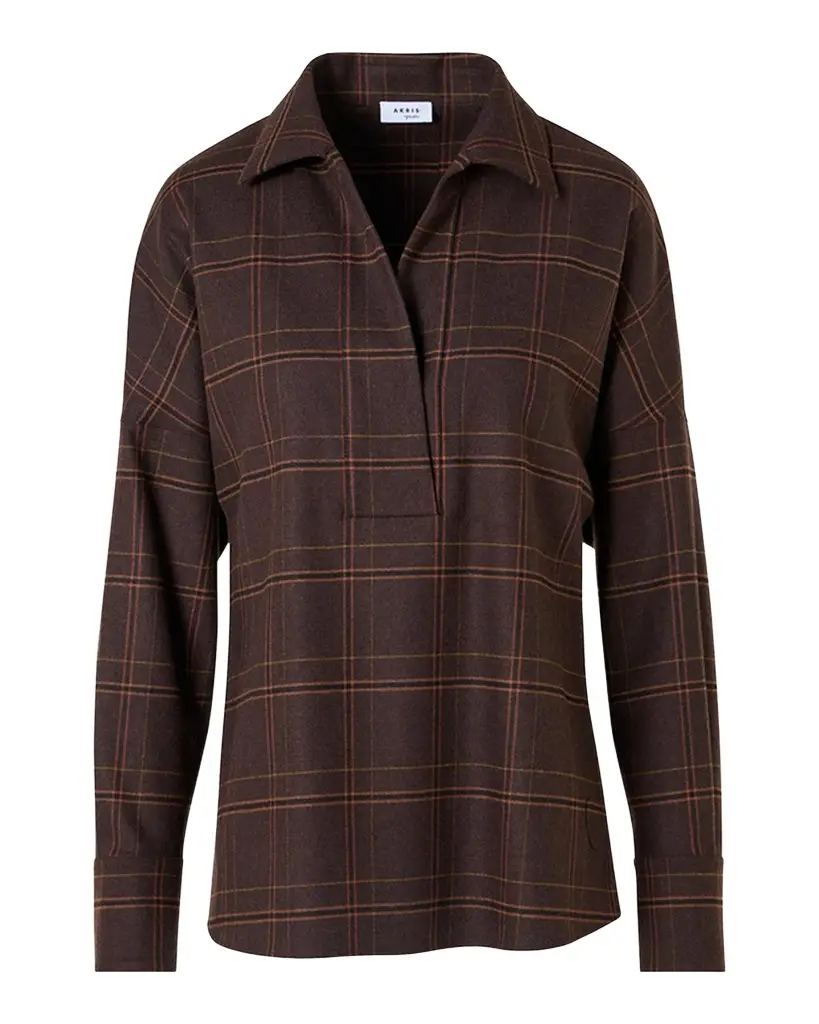 Akris punto Blanket Checked Wool-Blend Flannel Blouse | Image 1 Akris punto Blanket Checked Wool-Blend Flannel Blouse | Image 1