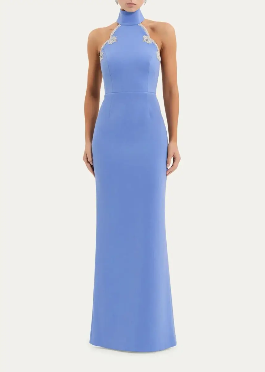 Rebecca Vallance Harlynn Diamante-Trim Halter Column Gown | Thumbnail 2