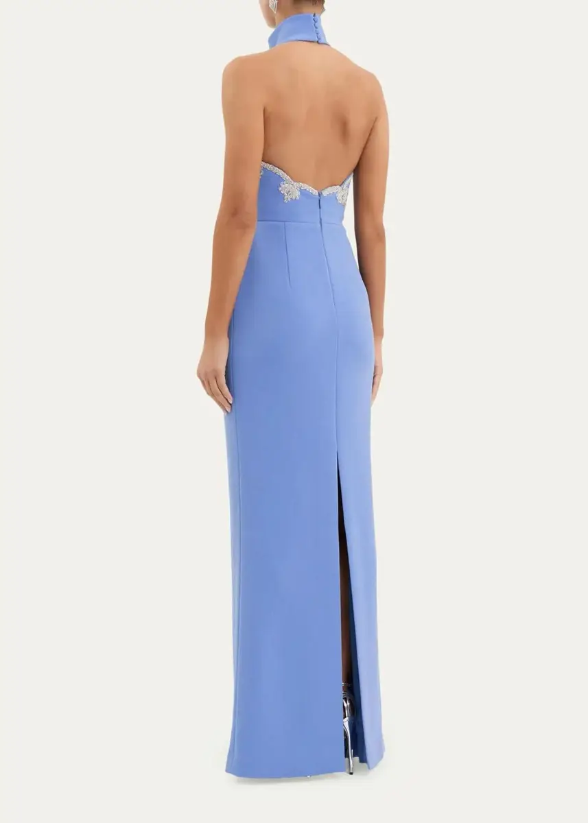 Rebecca Vallance Harlynn Diamante-Trim Halter Column Gown | Thumbnail 3