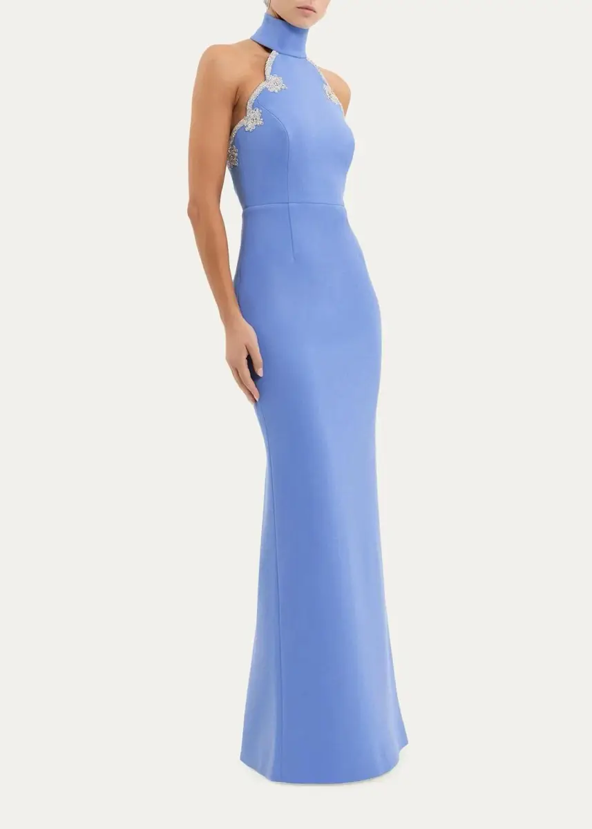 Rebecca Vallance Harlynn Diamante-Trim Halter Column Gown | Thumbnail 4
