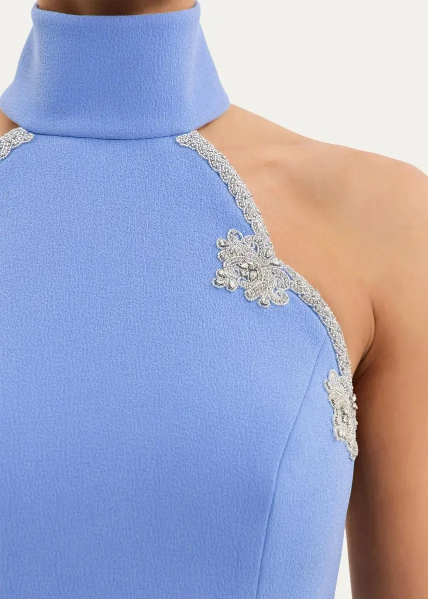 Rebecca Vallance Harlynn Diamante-Trim Halter Column Gown | Thumbnail 5