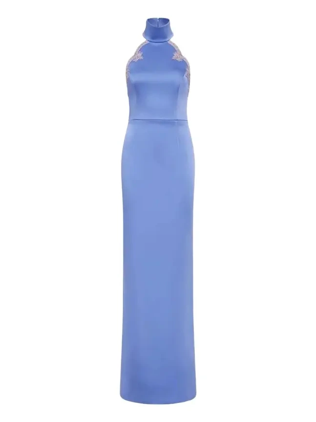 Harlynn Diamante-Trim Halter Column Gown Harlynn Diamante-Trim Halter Column Gown