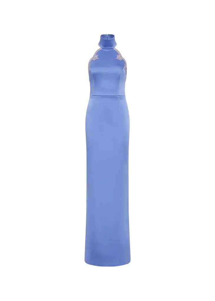 Rebecca Vallance Harlynn Diamante-Trim Halter Column Gown | Image 1 Rebecca Vallance Harlynn Diamante-Trim Halter Column Gown | Image 1