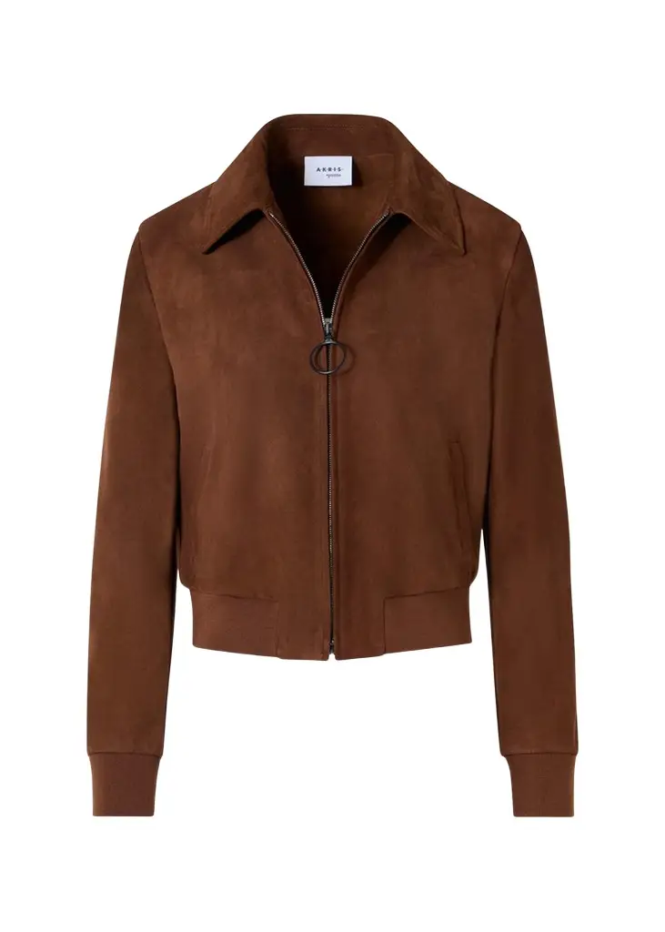 Akris punto Suede Bomber Short Jacket | Image 1 Akris punto Suede Bomber Short Jacket | Image 1