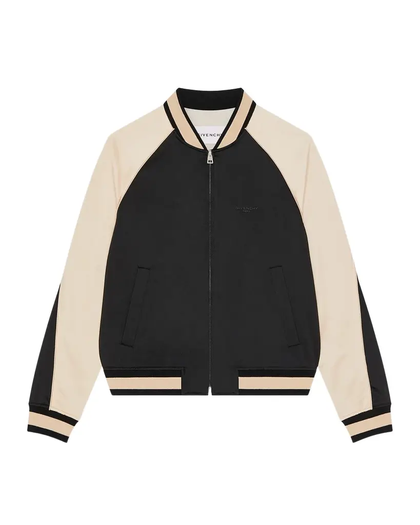 Givenchy Men's Satin Rhinestone-Logo Bomber Jacket | Image 1 Givenchy Men's Satin Rhinestone-Logo Bomber Jacket | Image 1