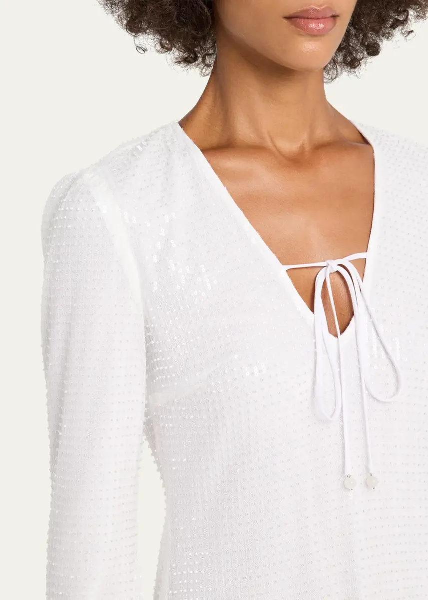 Toccin Raine Sequined Flared-Sleeve Mini Dress Coverup | Thumbnail 5 Toccin Raine Sequined Flared-Sleeve Mini Dress Coverup | Thumbnail 5