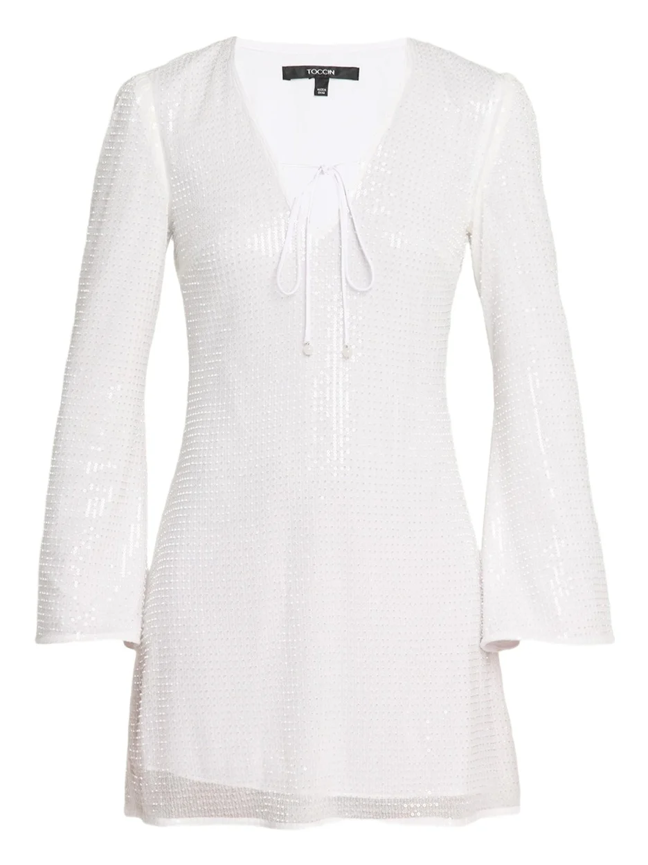 Toccin Raine Sequined Flared-Sleeve Mini Dress Coverup