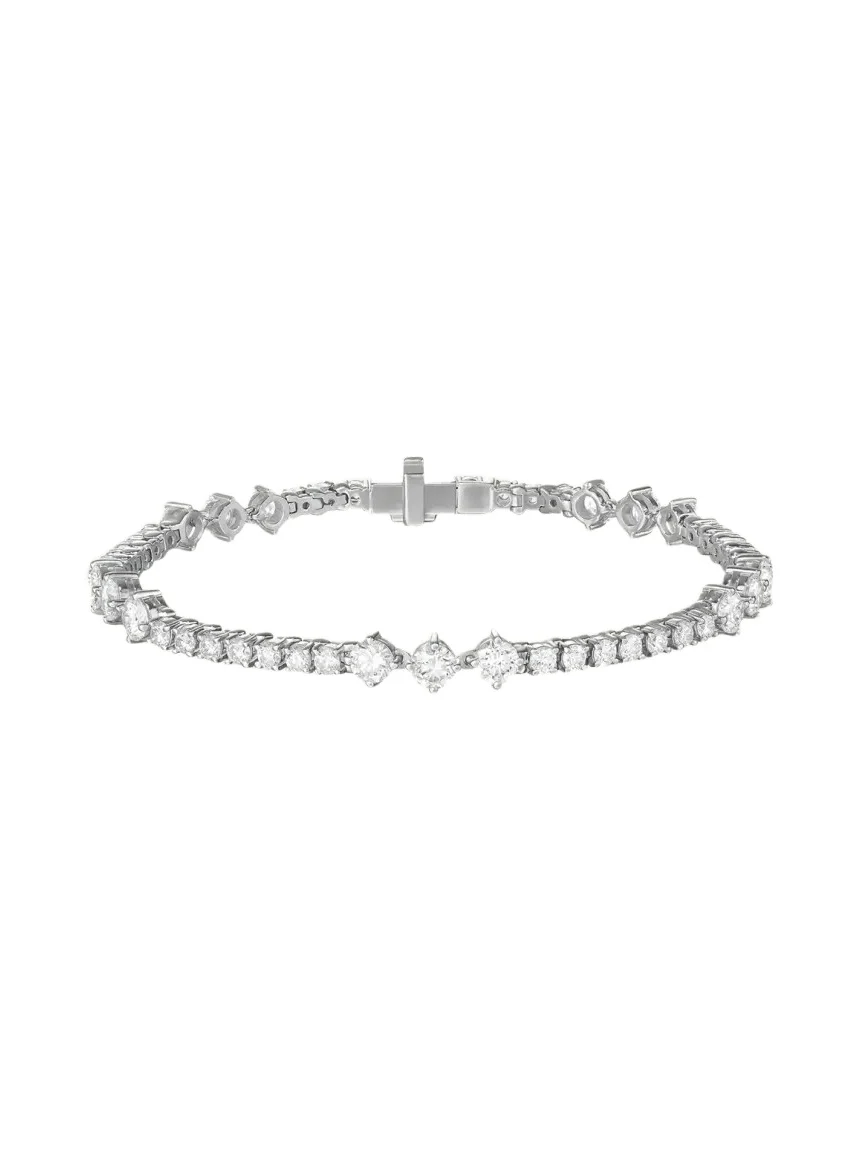 18K White Gold Stella Triplet Station Diamond Tennis Bracelet