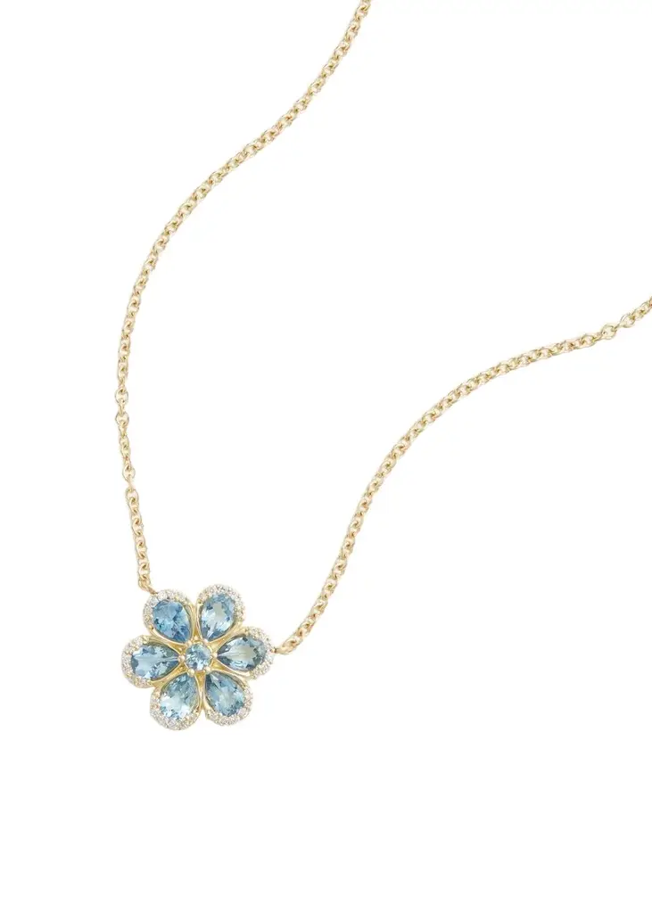 Jamie Wolf 18K Yellow Gold Floral Necklace with Aquamarine and Diamonds | Image 1 Jamie Wolf 18K Yellow Gold Floral Necklace with Aquamarine and Diamonds | Image 1