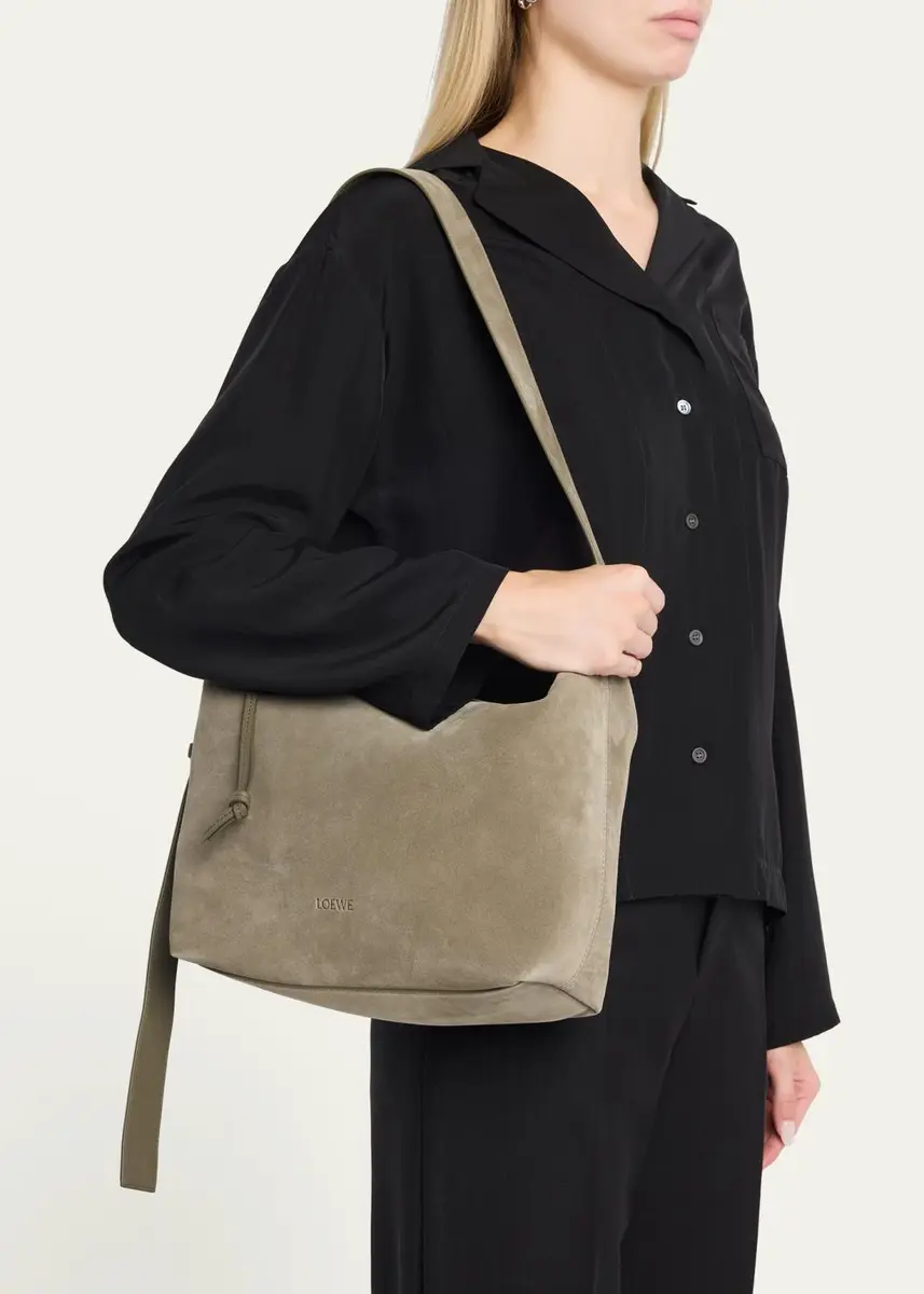 Loewe Men's Loop Medium Hobo Bag in Suede | Thumbnail 2