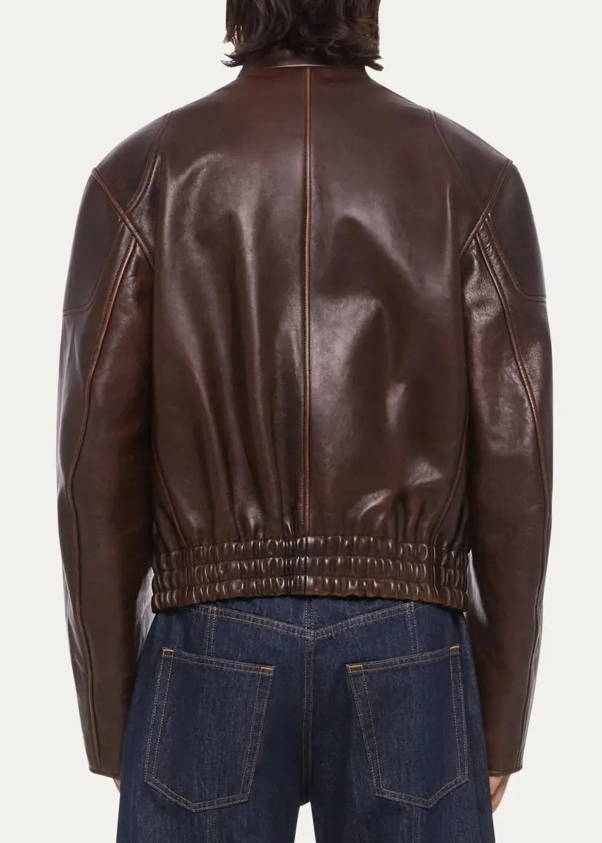 Helmut Lang Men's Leather Concealed-Zip Moto Jacket | Thumbnail 3 Helmut Lang Men's Leather Concealed-Zip Moto Jacket | Thumbnail 3