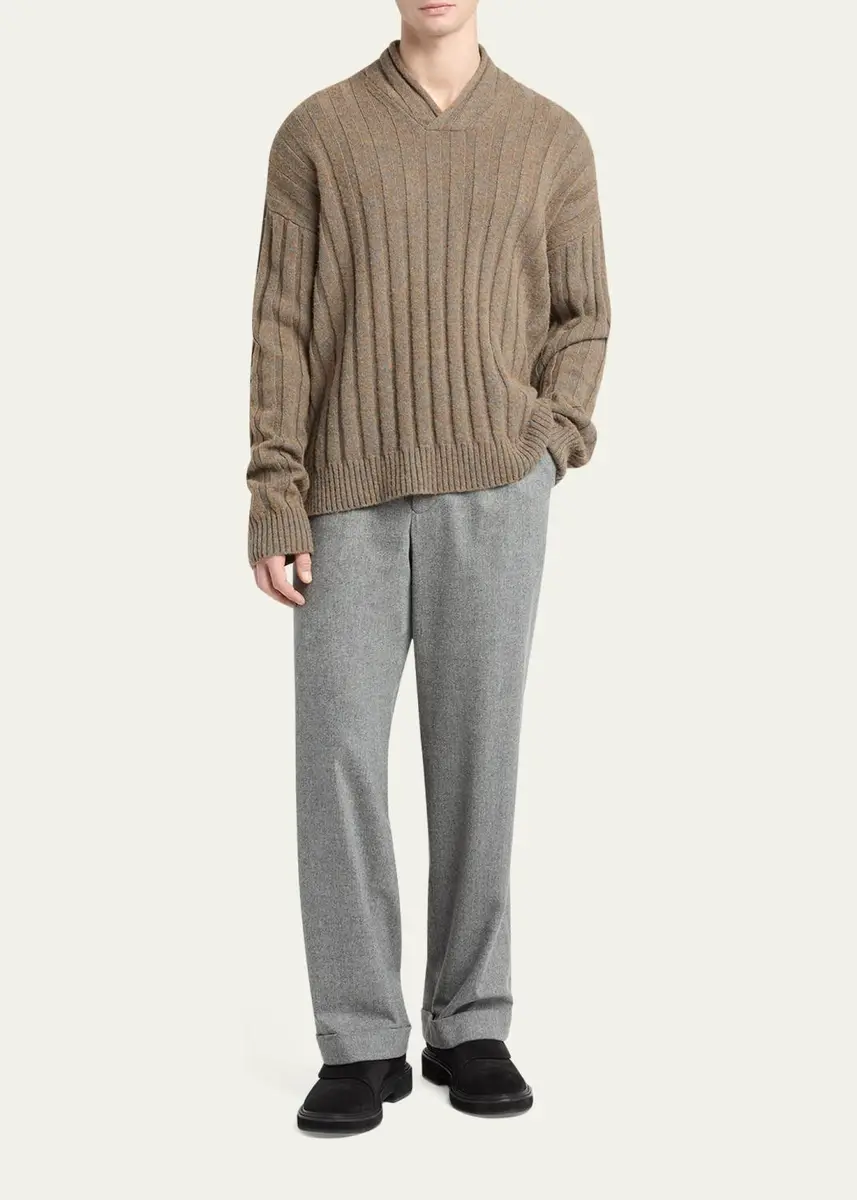 Giorgio Armani Men's Ribbed-Knit Wool Shawl-Collar Sweater | Thumbnail 2 Giorgio Armani Men's Ribbed-Knit Wool Shawl-Collar Sweater | Thumbnail 2