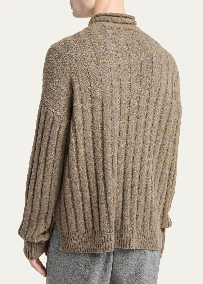 Giorgio Armani Men's Ribbed-Knit Wool Shawl-Collar Sweater | Thumbnail 3 Giorgio Armani Men's Ribbed-Knit Wool Shawl-Collar Sweater | Thumbnail 3