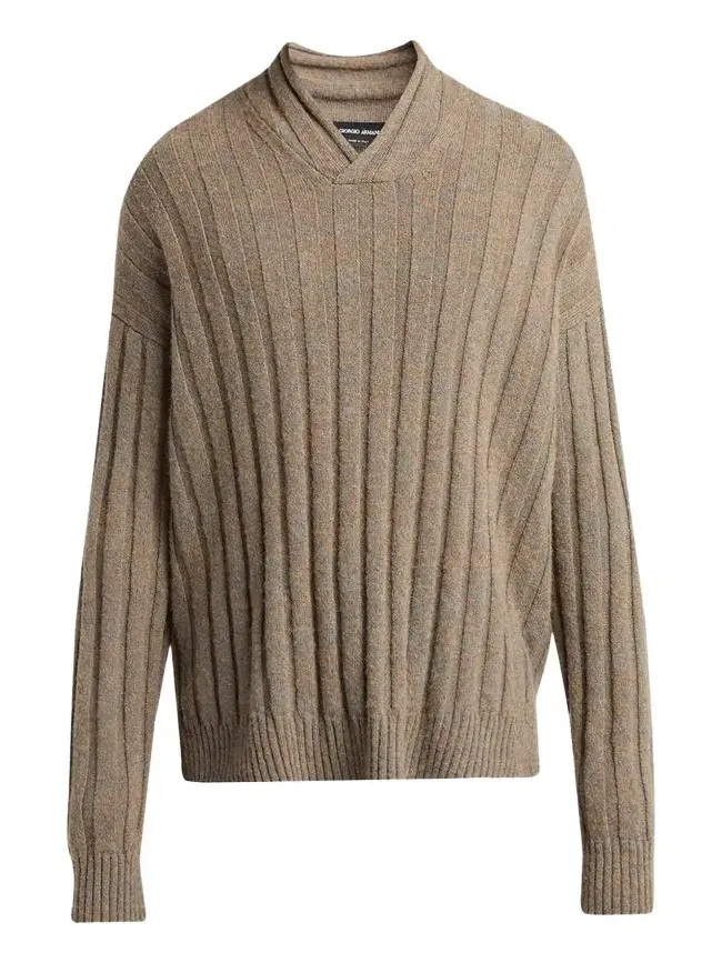 Men's Ribbed-Knit Wool Shawl-Collar Sweater Men's Ribbed-Knit Wool Shawl-Collar Sweater