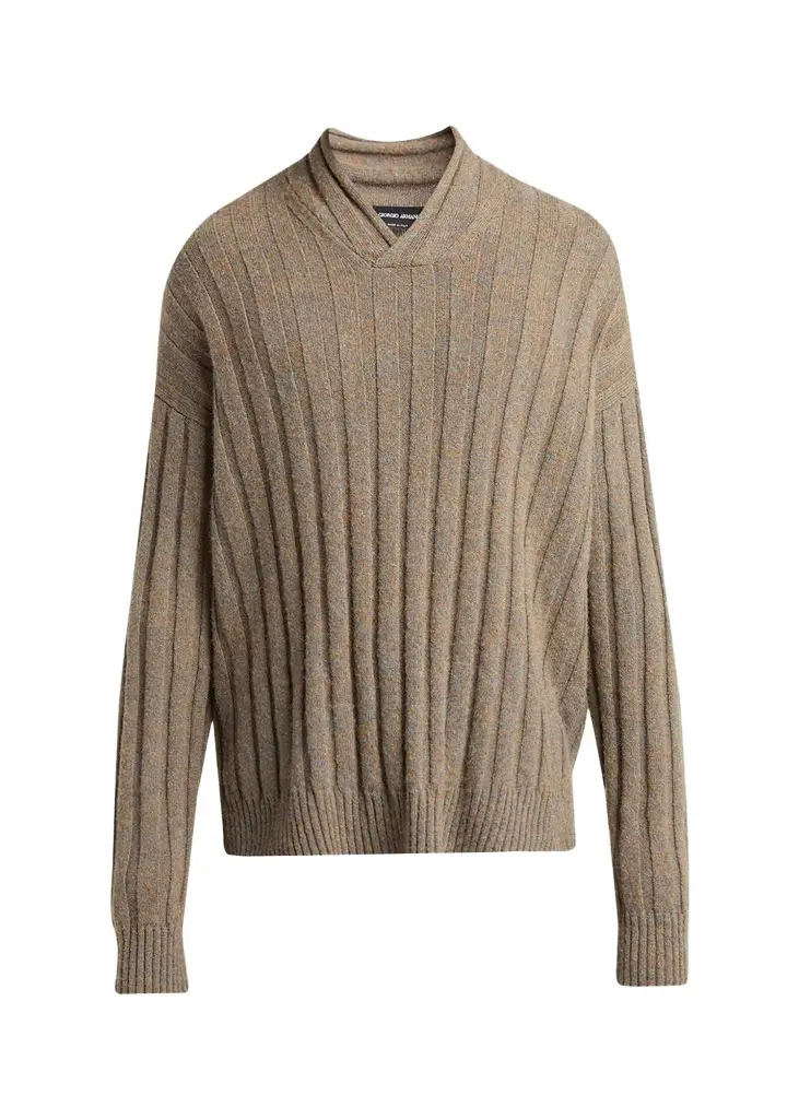Giorgio Armani Men's Ribbed-Knit Wool Shawl-Collar Sweater