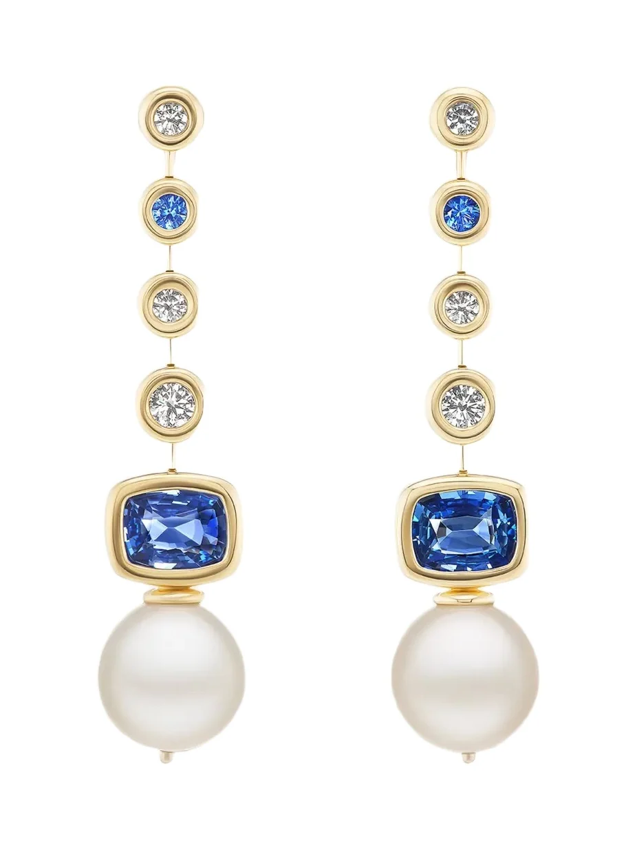 Brent Neale Long Blue Sapphire and South Sea Pearl Earrings