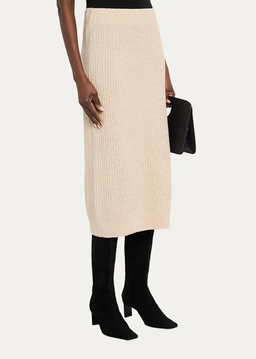 Lafayette 148 New York Cable-Knit Cashmere Midi Skirt | Thumbnail 4