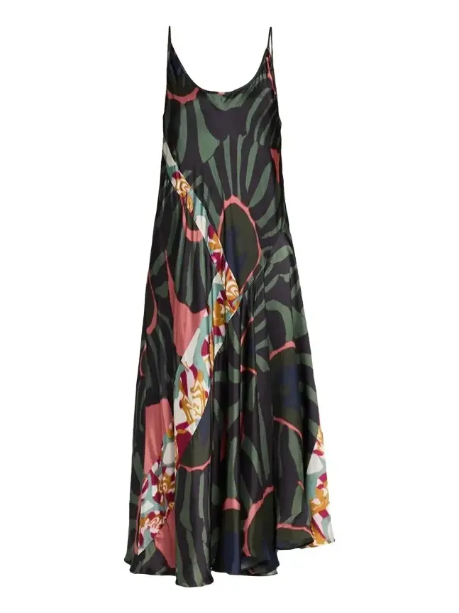 Dibelle Patchwork Satin Midi Slip Dress Dibelle Patchwork Satin Midi Slip Dress